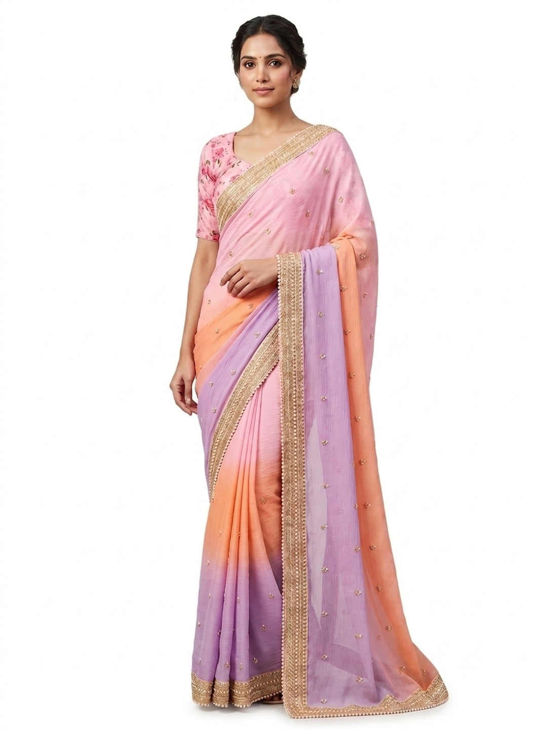 Peachmode Baby Pink Crunchy Crush Embroidered Saree - Image 4