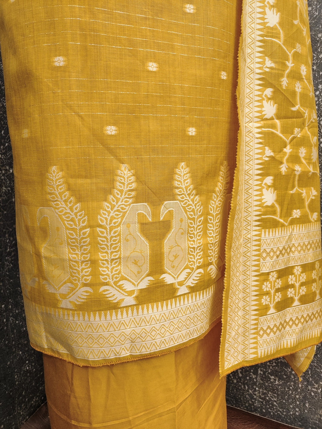 Peachmode Mustard Cotton Dress Material with Ethnic Motifs - Image 2