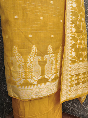 Peachmode Mustard Cotton Dress Material with Ethnic Motifs - Image 2