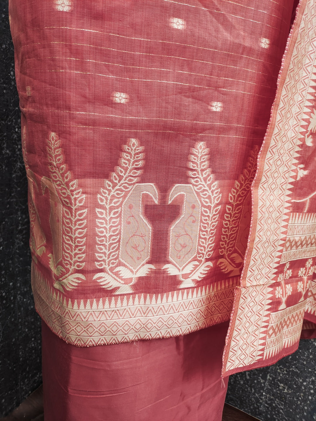 Peachmode Coral Cotton Dress Material with Ethnic Motifs - Image 2