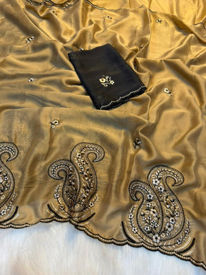 Peachmode Beige Rangoli Silk Saree with Embroidered Border - Image 2