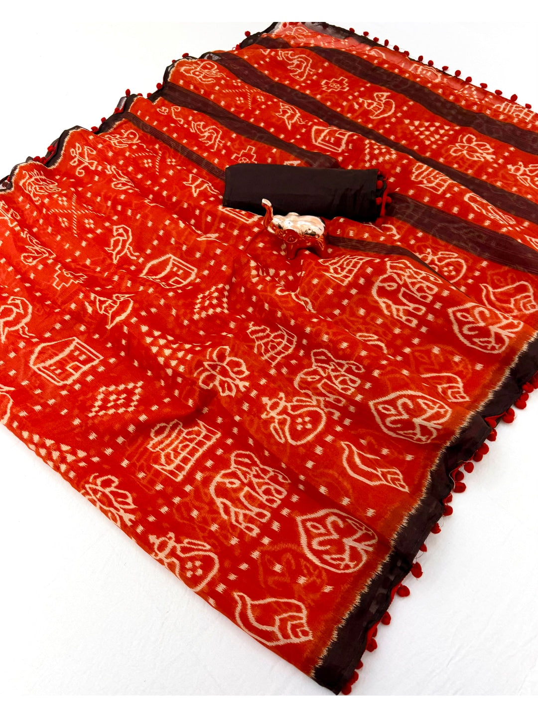 Peachmode Red Mul Mul Cotton Saree with Digital Print - Image 3
