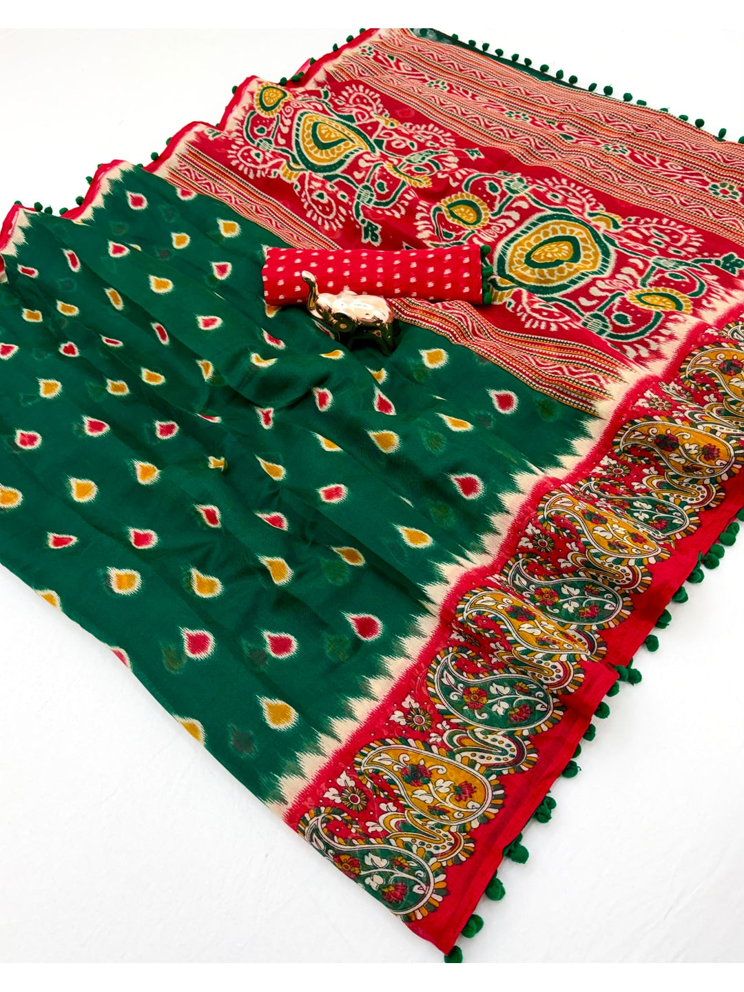 Peachmode Green Mul Mul Cotton Saree with Digital Print - Image 2