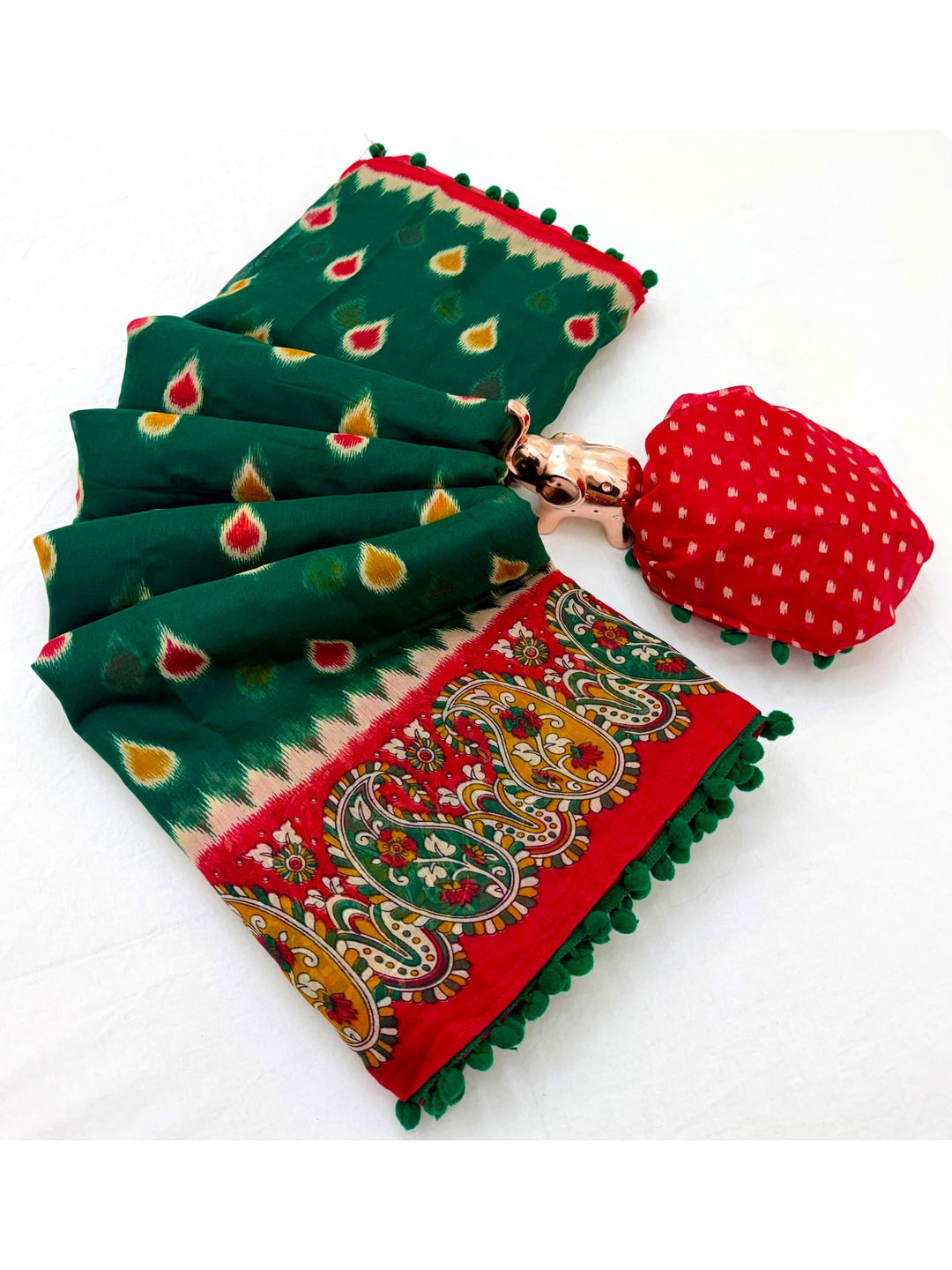Peachmode Green Mul Mul Cotton Saree with Digital Print - Image 3