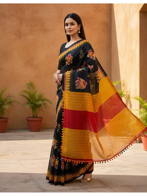 Peachmode Blue Mul Mul Cotton Saree with Digital Print - Image 1