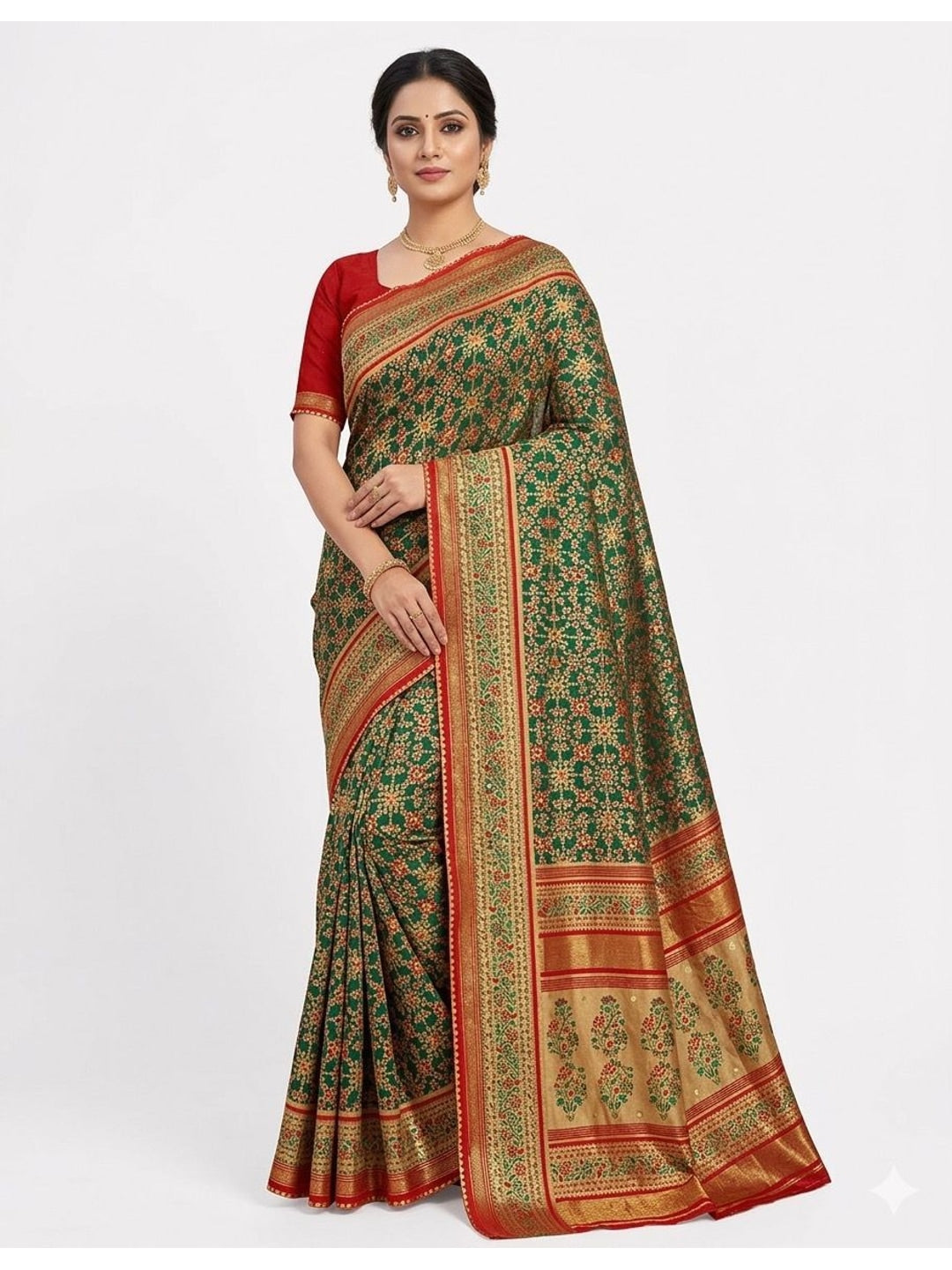 Peachmode Green Pure Silk Saree with Digital Print - Image 1