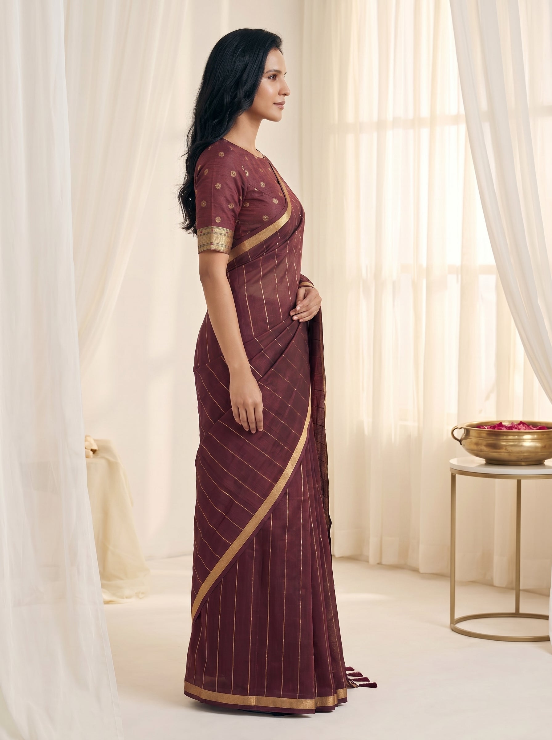 Peachmode Maroon Paithani Muga Silk Zari Weave Saree - Image 4