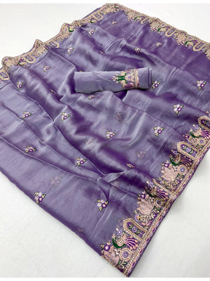 Peachmode Lavender NC Moss Saree with Heavy Embroidery Work - Image 2