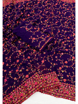 Peachmode Purple Georgette Saree with Kashmiri Embroidery Work - Image 2