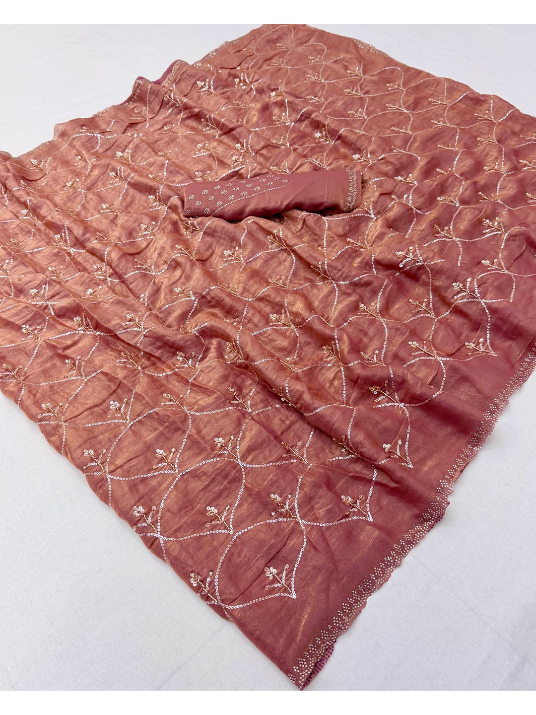 Peachmode Mauve Satin Silk Saree with Stone Work Border - Image 2