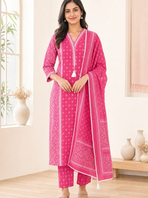 Pink Pure Cotton Printed Salwar Suit Set - Image 2