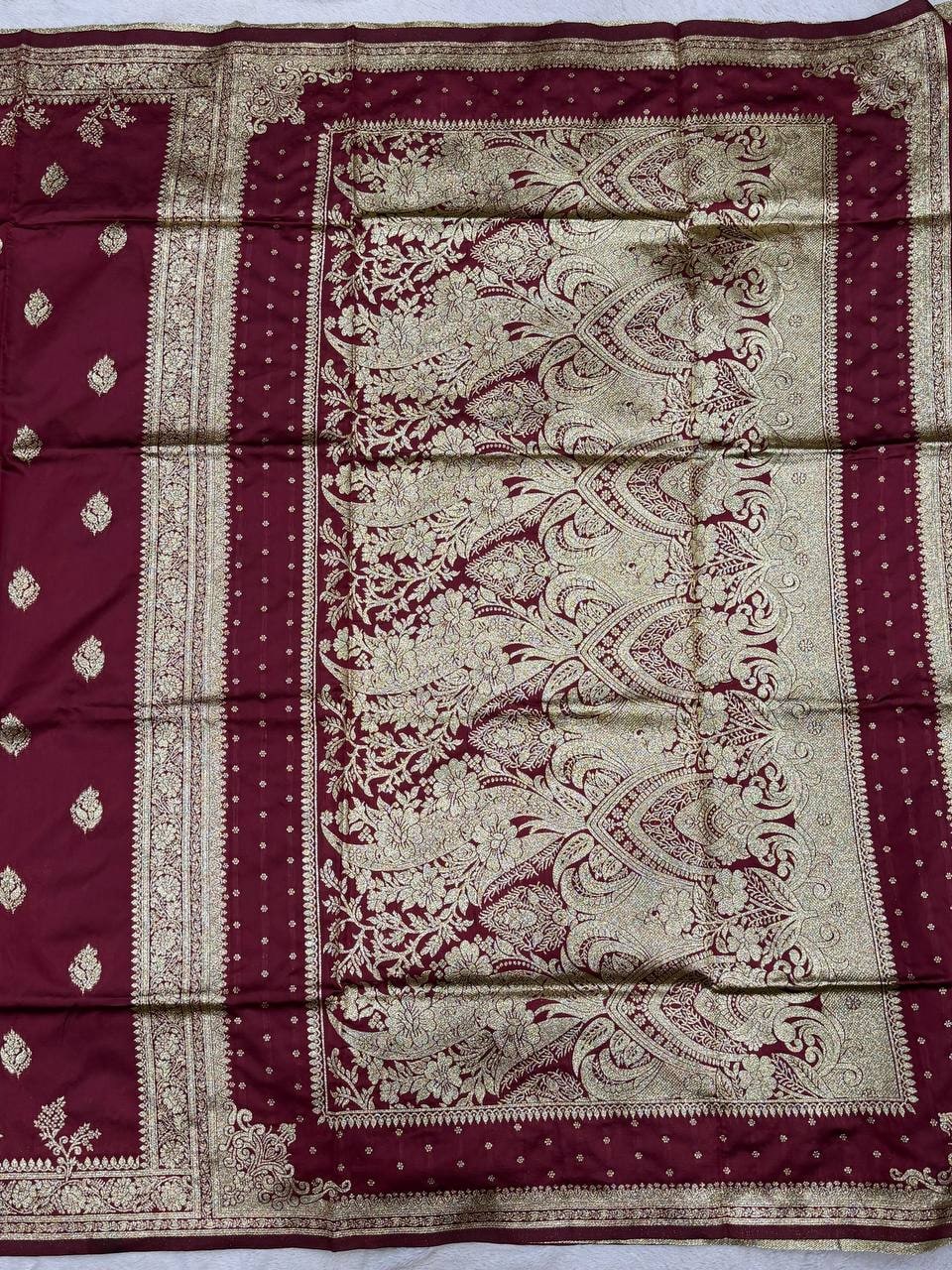 Peachmode Wine Banarasi Silk Zari Saree - Image 12