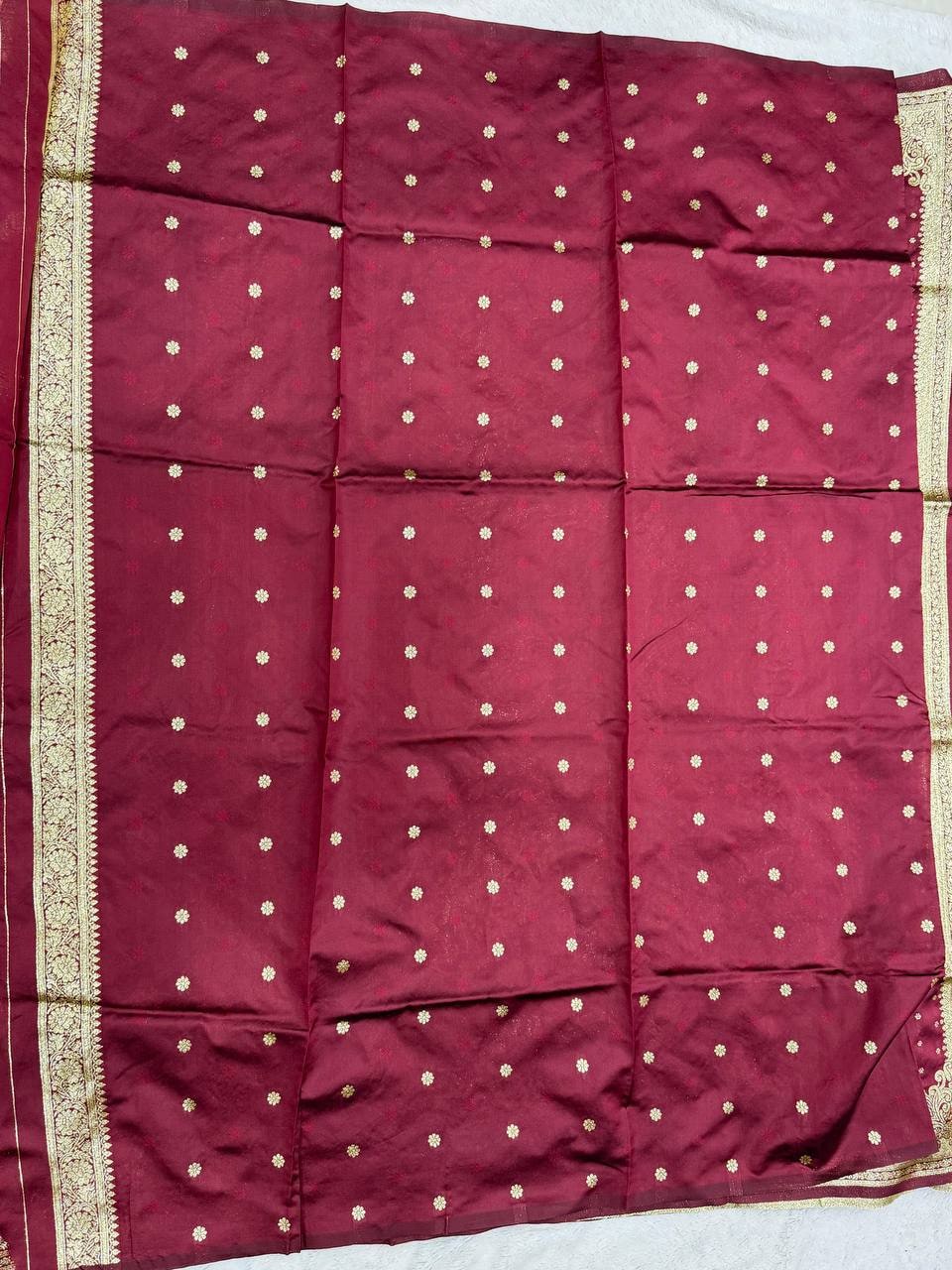 Peachmode Wine Banarasi Silk Zari Saree - Image 13