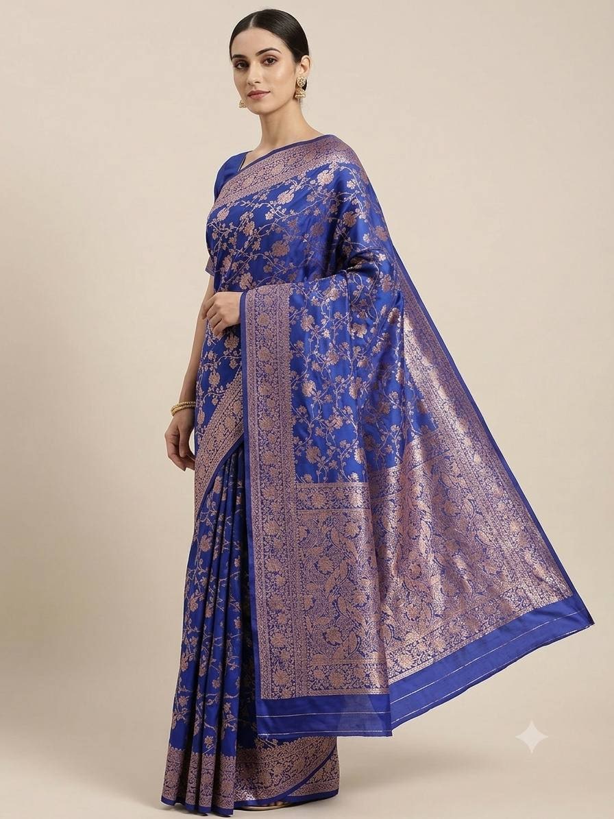 Peachmode Blue Kanjivaram Soft Silk Zari Saree - Image 5