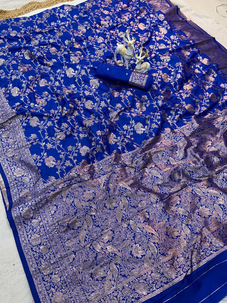Peachmode Blue Kanjivaram Soft Silk Zari Saree - Image 10