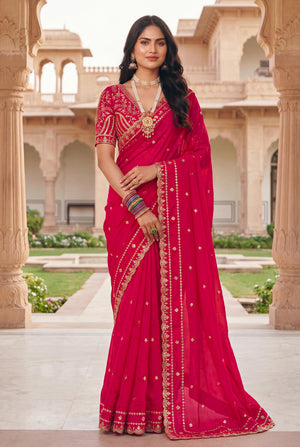 Peachmode Pink Space Silk Saree with Sequins Embroidery - Image 2