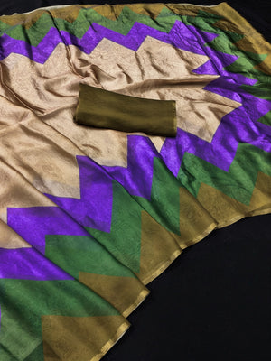 Peachmode Multicolor Fendi Printed Satin Saree - Image 2