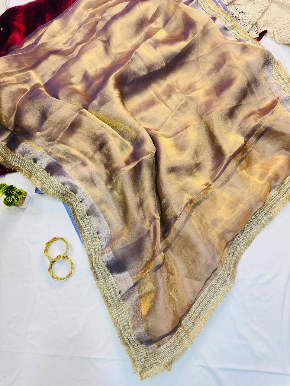 Peachmode Beige Tissue Silk Shaded Saree - Image 8