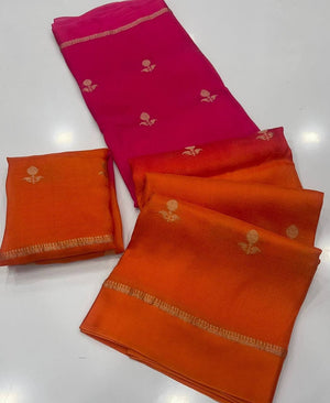 Peachmode Magenta Viscose Khadi Silk Zari Saree - Image 2