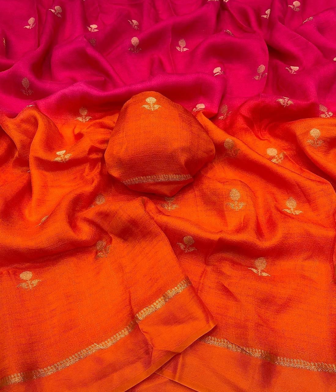 Peachmode Magenta Viscose Khadi Silk Zari Saree - Image 3