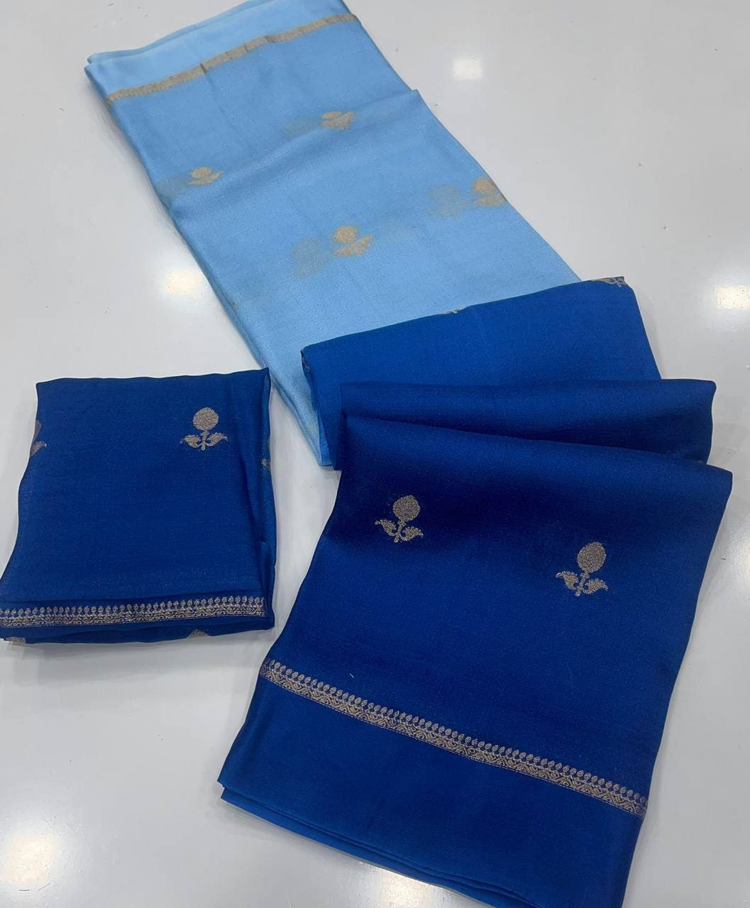 Peachmode Blue Viscose Khadi Silk Zari Saree - Image 2
