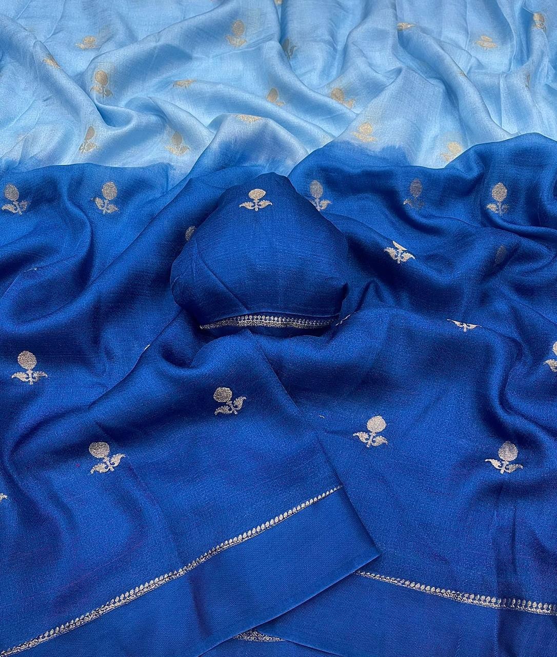 Peachmode Blue Viscose Khadi Silk Zari Saree - Image 3
