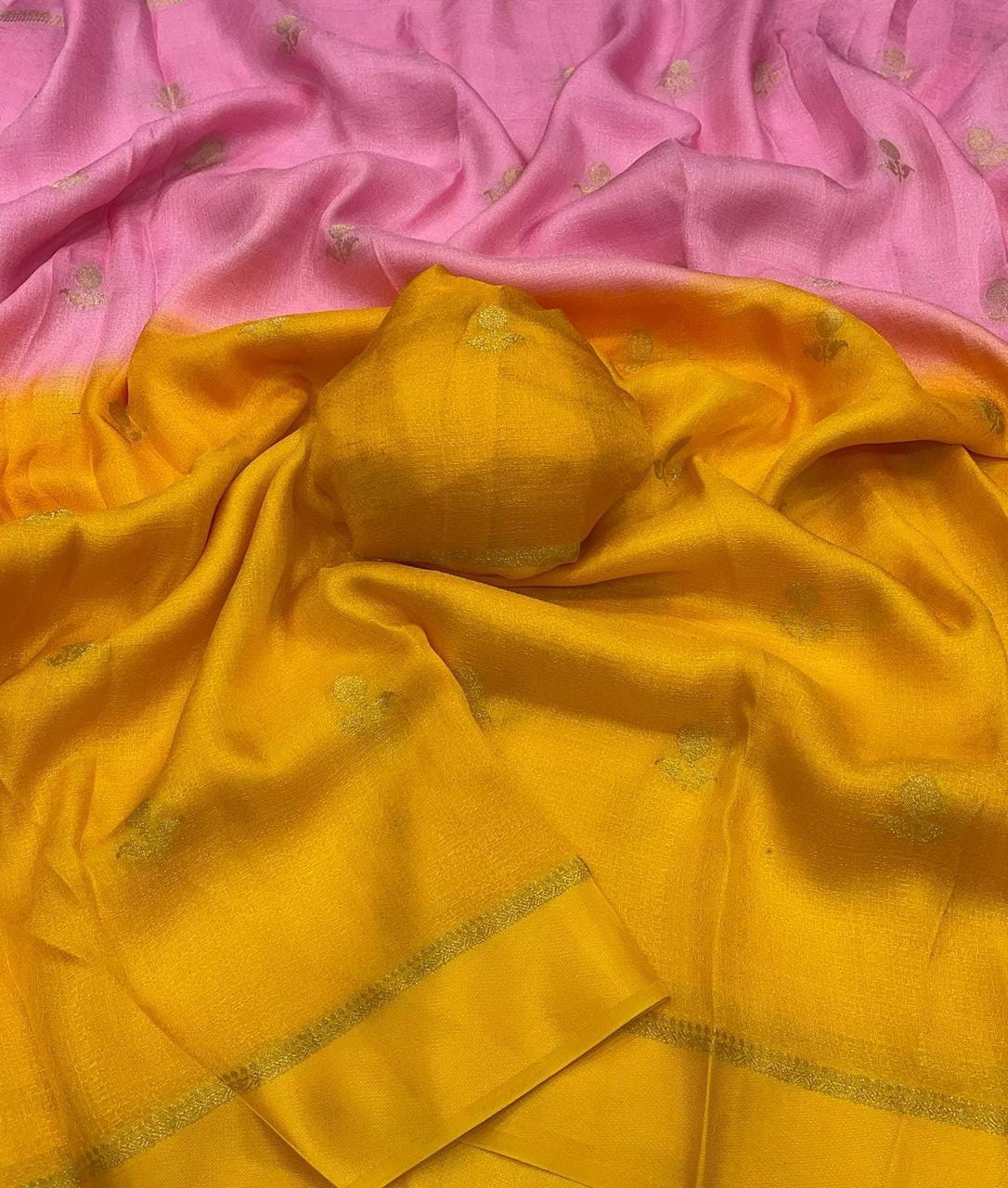 Peachmode Yellow Viscose Khadi Silk Zari Saree - Image 3