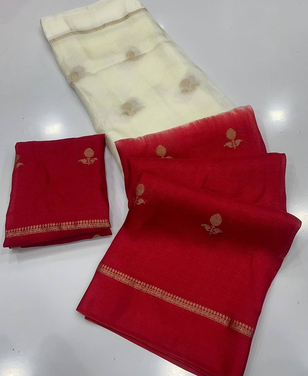 Peachmode Red Viscose Khadi Silk Zari Saree - Image 2