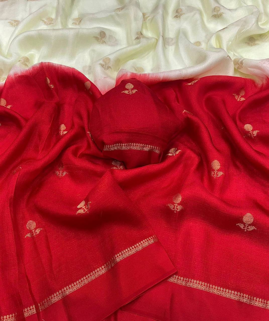 Peachmode Red Viscose Khadi Silk Zari Saree - Image 3