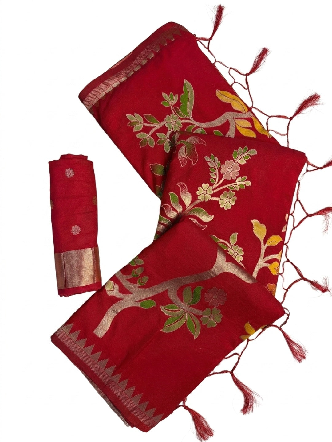 Peachmode Red Crepe Khadi Silk Bird Motif Saree - Image 10