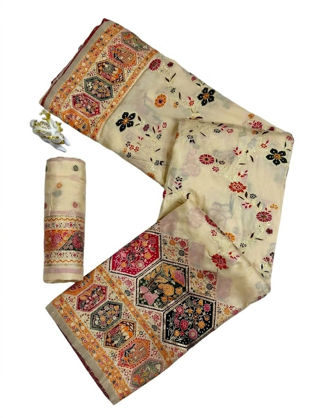 Peachmode Beige Rajwadi Pashmina Silk Woven Saree - Image 6