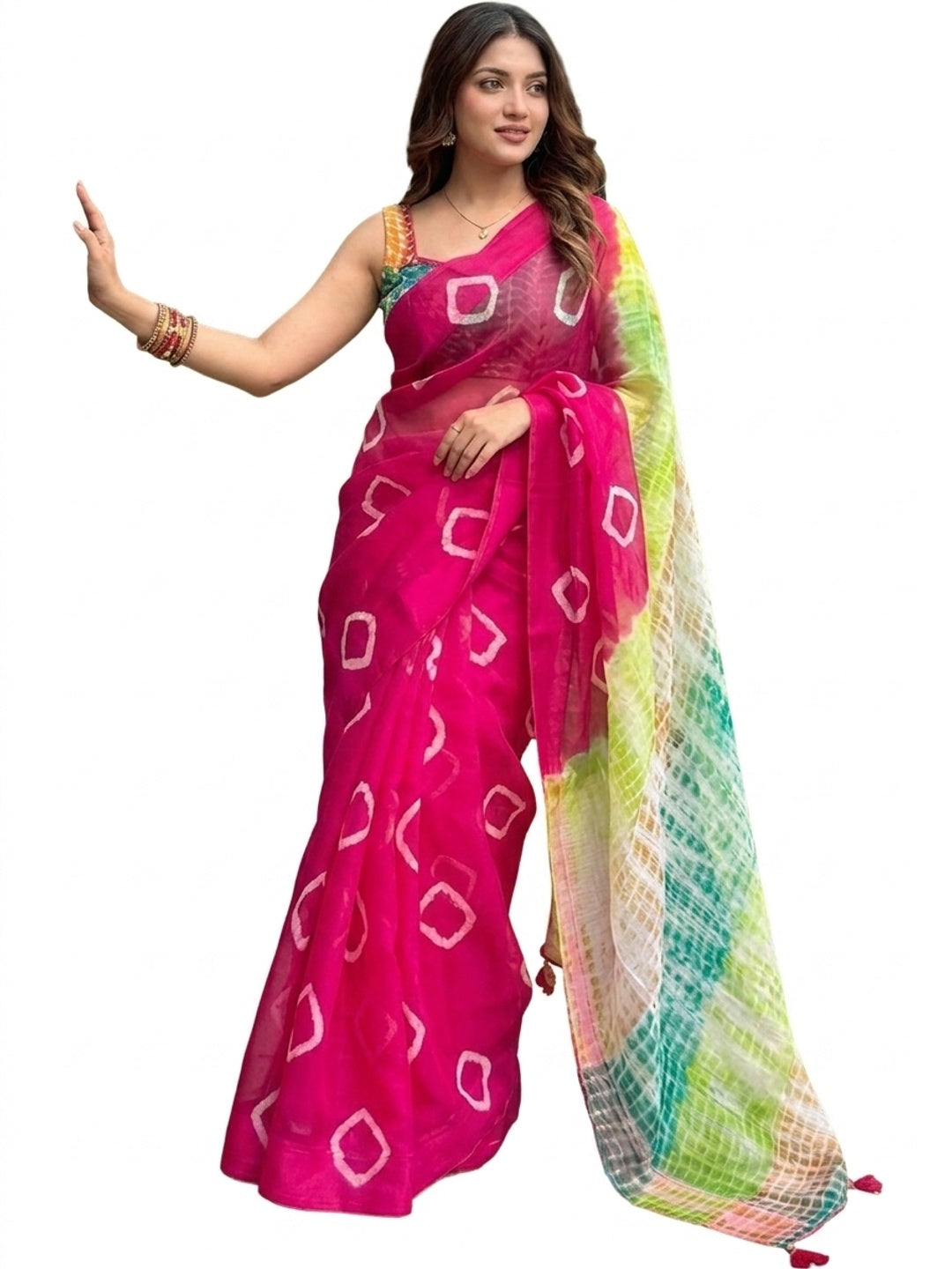 Peachmode Pink Linen Cotton Printed Saree - Image 7