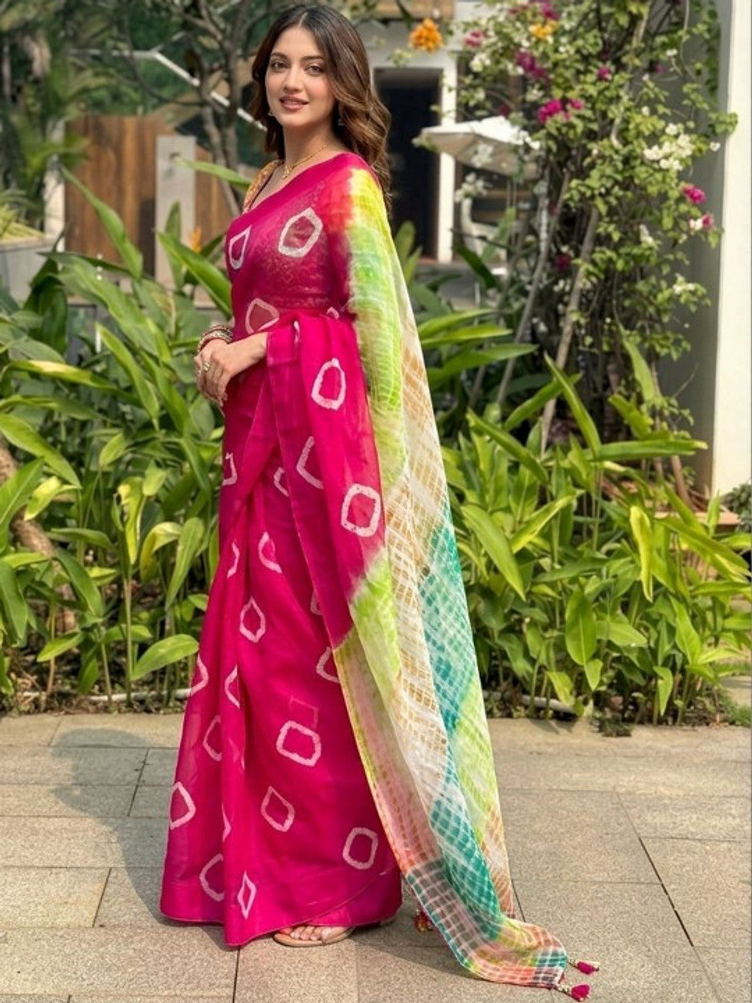 Peachmode Pink Linen Cotton Printed Saree - Image 2