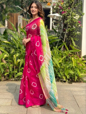 Peachmode Pink Linen Cotton Printed Saree - Image 2