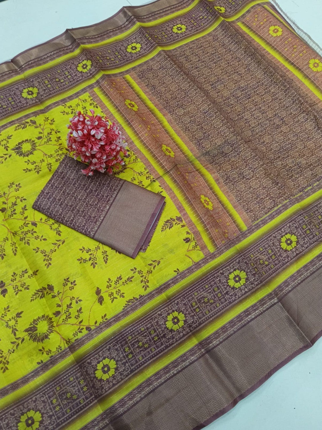 Peachmode Mustard Brown Dola Silk Zari Border Saree - Image 2