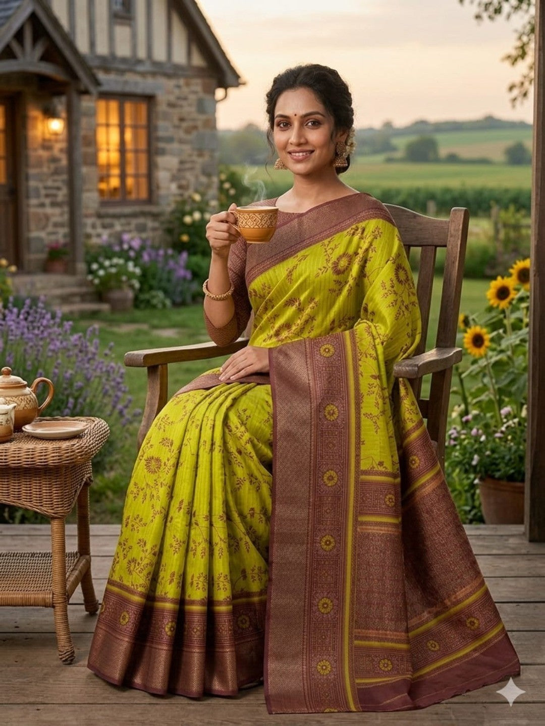 Peachmode Mustard Brown Dola Silk Zari Border Saree - Image 5