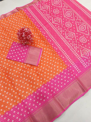 Peachmode Orange Pink Dola Silk Zari Border Saree - Image 2
