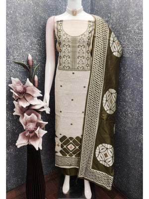 Peachmode Green Cotton Dress Material with Geometric - Image 2