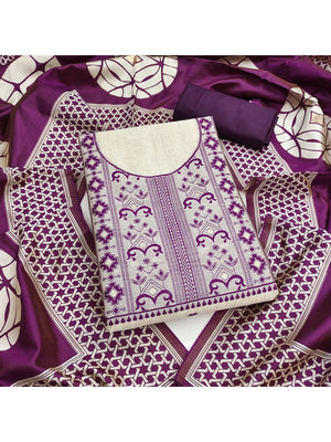 Peachmode Purple Cotton Dress Material with Geometric - Image 4