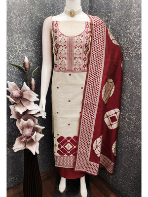 Peachmode Red Cotton Dress Material with Geometric - Image 2