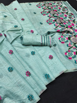 Peachmode Aqua Jamdani Cotton Saree - Image 2
