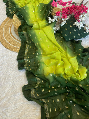 Peachmode Green Viscose Butti Saree - Image 2