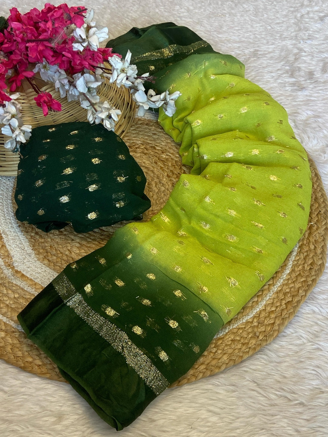 Peachmode Green Viscose Butti Saree - Image 4