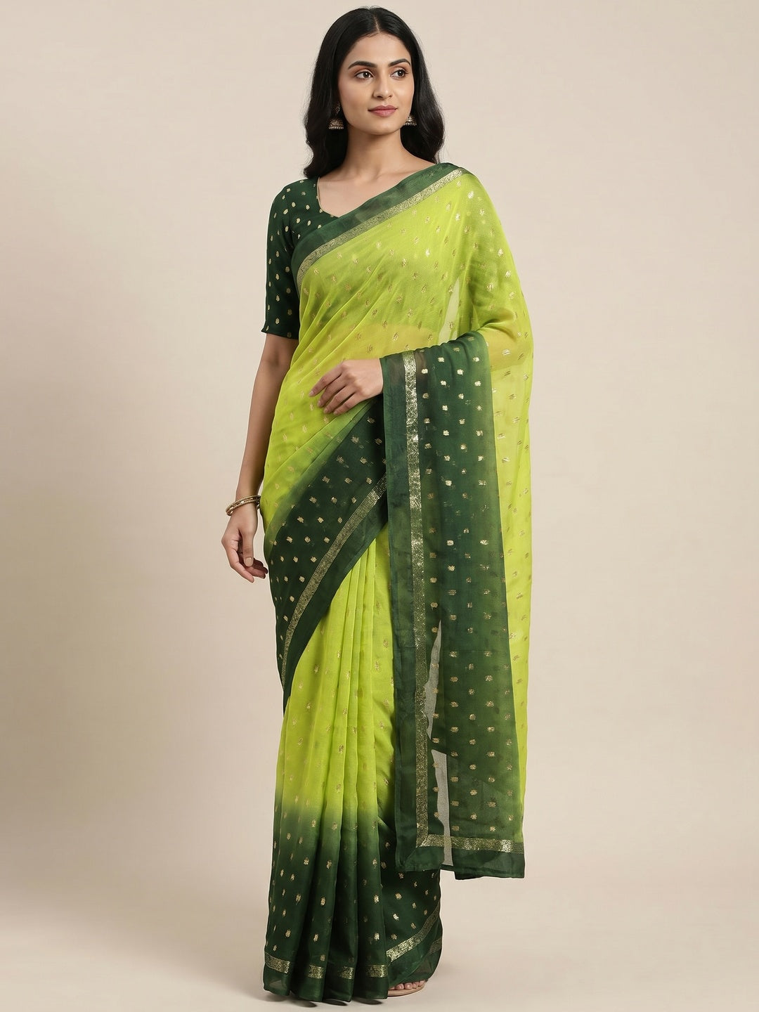 Peachmode Green Viscose Butti Saree - Image 1