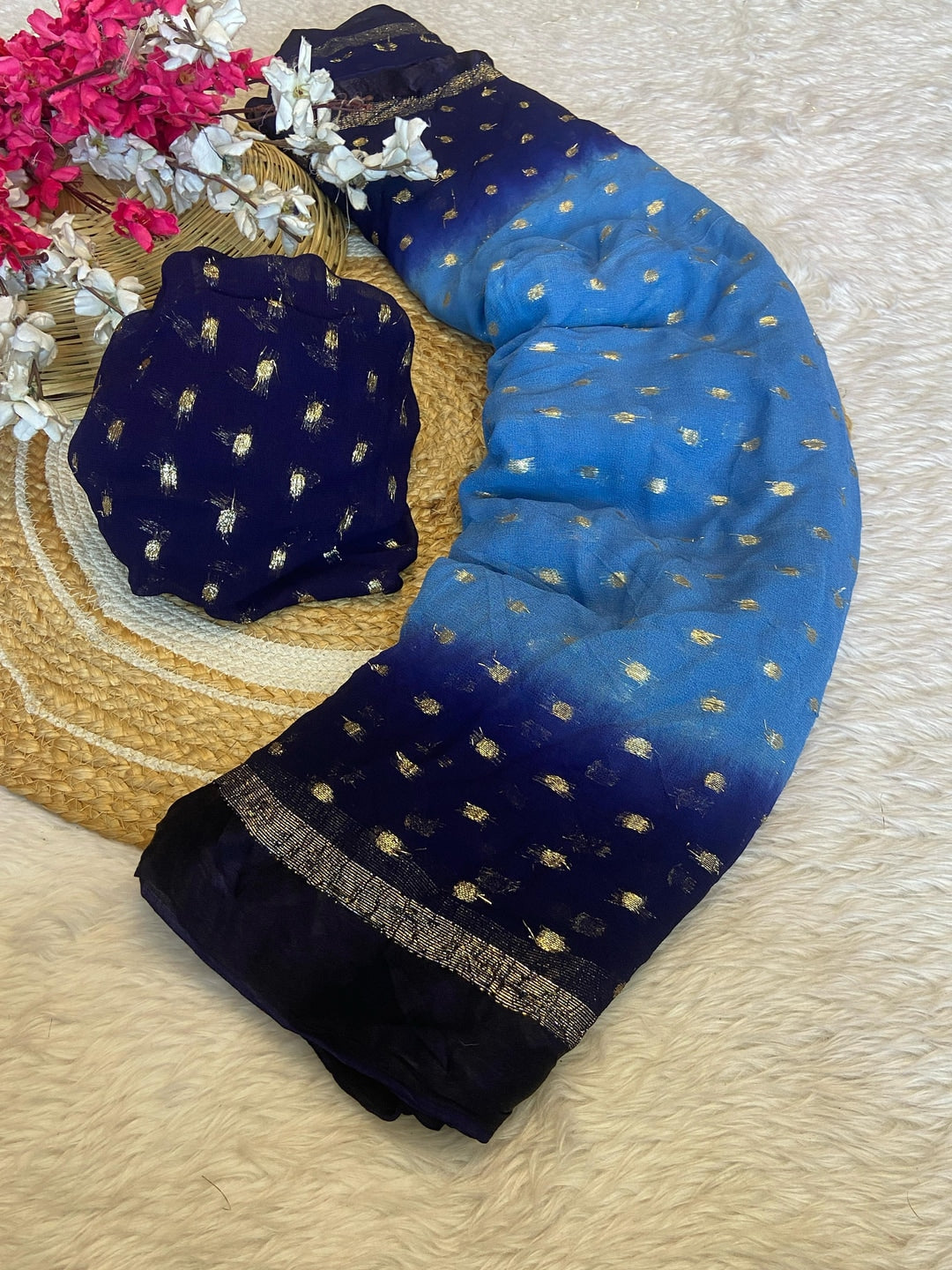 Peachmode Blue Viscose Butti Saree - Image 2