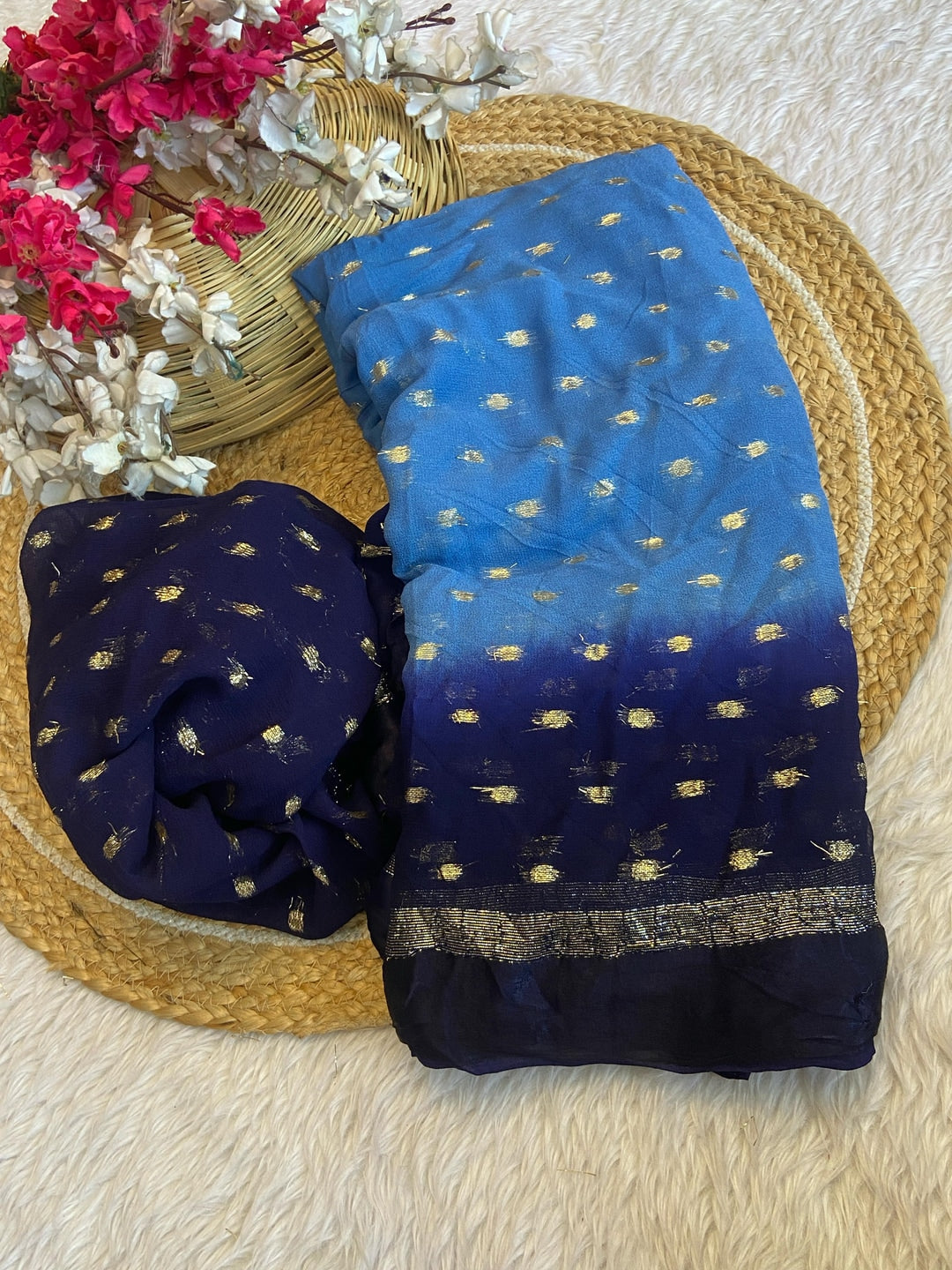 Peachmode Blue Viscose Butti Saree - Image 4
