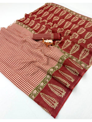 Peachmode Rust Soft Linen Saree - Lisa Linen - Image 2