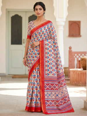 Peachmode Beige Soft Linen Saree - Lisa Linen - Image 1