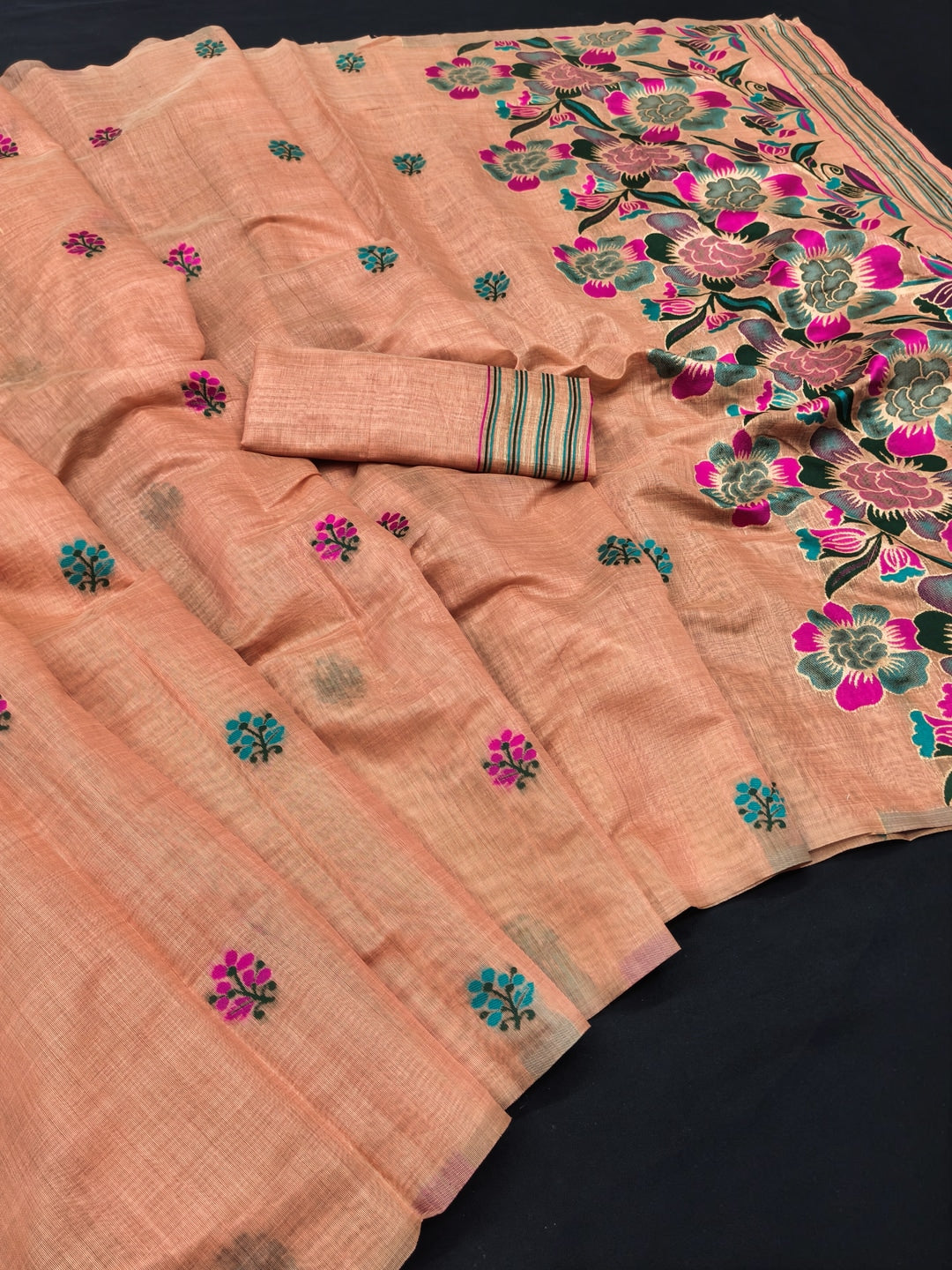 Peachmode Peach Jamdani Cotton Saree - Image 2