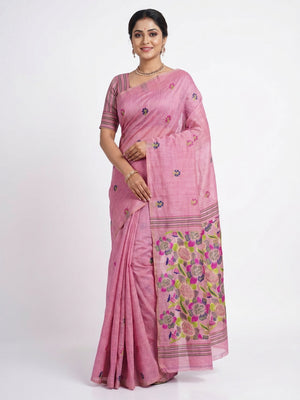 Peachmode Pink Jamdani Cotton Saree - Image 1